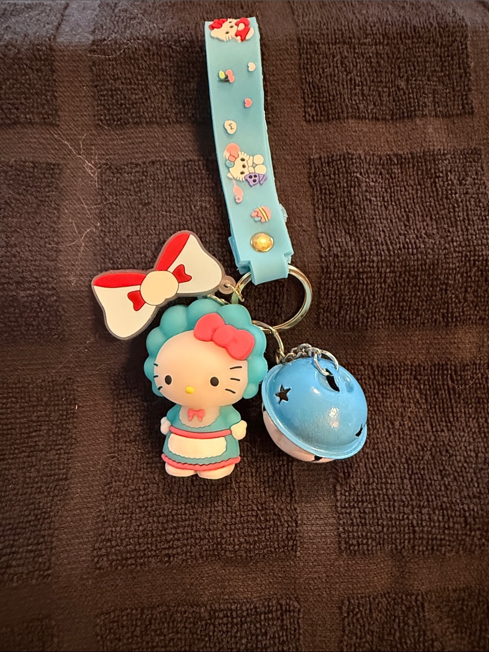 Hello Kitty Blue and Pink Keychain with Bell and Bow Charms